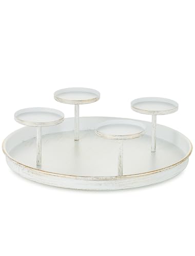 Sziqiqi Adventskranz Weiß Metall Adventsgesteck: Rund Adventsteller...