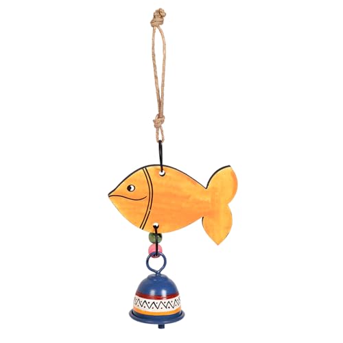 Image of Aakriti Art Creations Handpainted Orange Fish Wind Chime | Handmade Wooden & Metal Wind Chime | Matte Decorative Wind Chimes for Balcony, Garden & Home, Living Room & Gifting
