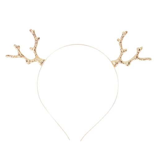 Ｎｏｏｎｈｏｒｓｅ Merry Christmas Antler Reindeer Headband Gold Happy New Year Headbands for Women Men Party Eventy Supplies Favors Gold, 1 Pack