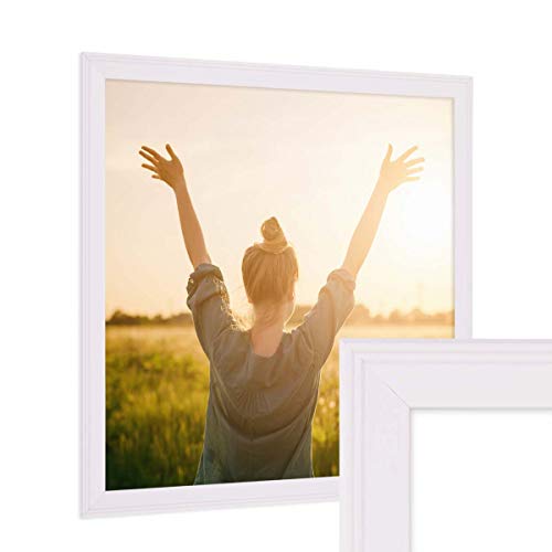PHOTOLINI Bilderrahmen 20x20 cm Holz Weiß Landhaus-Stil, 3er Set Holz-Rahmen, Made in Germany, Echtglas, zum Aufhängen, mit Zubehör - perfekt für Familienfotos & Urlaubsbilder – Bild 3