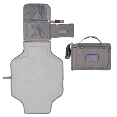 Cambiador Portátil, Cambiador de Viaje Impermeable con Bolsas Almacenamiento Bolso de Pañales Plegable Regalo Esencial para Recién Nacidos (Gris)