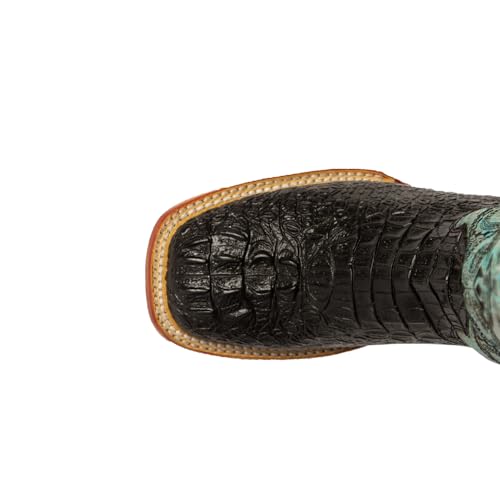 Womens Stampede Croco Print Square Toe Casual Boots Mid Calf Low Heel 1-2" - Blue, Brown, Green4