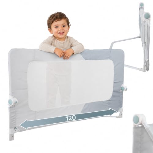 Almar Baby Barrera de Cama 120cm Plegable para Niños – Barandilla de Seguridad con Malla Transpirable, Fácil Instalación, Protección Anticaídas para Camas Infantiles y Juveniles
