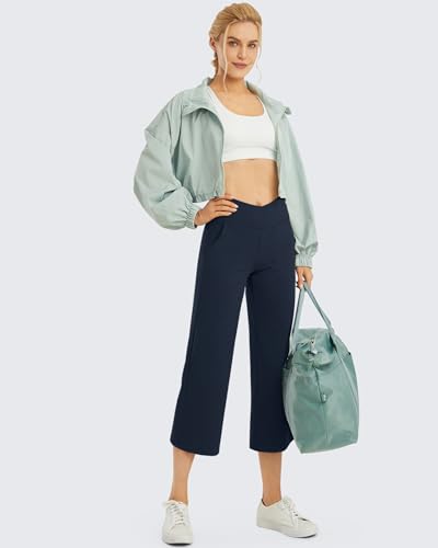 Image of G4Free Capri Pants for Women Wide Leg Yoga Dress Capris with Pockets Cross Loose Casual Work Crop Pants