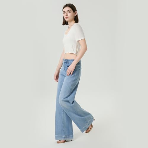 Wide Leg Jeans for Women Stretchy Loose Baggy with Patch Pockets Trendy High Waisted Jeans4