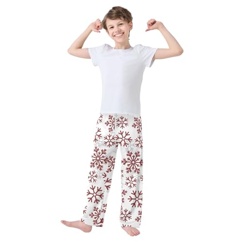 Boys' Pants Christmas Dark Red Snowflakes Long Bottoms Jogger Pants Elastic Waist Trousers with Pockets S-XL2