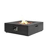 SUNBURY Outdoor Travertine Fire Pit Table, 35 inches Square Propane Gas Patio Fire Pit 50,000 BTU Concrete, Low Firepit Table with Lava Rocks, Waterproof Cover, Grey