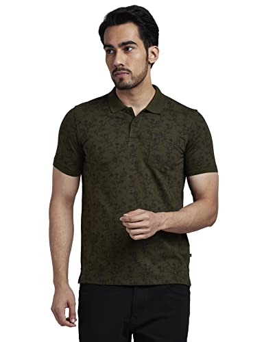 Image of Parx Men's Cotton Polyester Blend Print Pattern Regular Fit Rib Collar Polo Neck Half Sleeve Casual T-Shirt