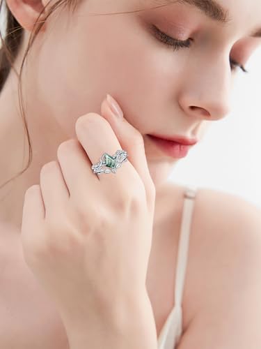 Natural Moss Agate Ring for Women 925 Sterling Silver Pear/Oval/Kite Cut Green Leaf Moss Agate Engagement Ring Promise Bridal Set Anniversary Birthday Jewelry Gifts3