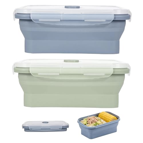 Rthynti 2 PCS Silicone Food Storage Containers Collapsible Food Storage Collapsible Food Containers for School Work and Travel