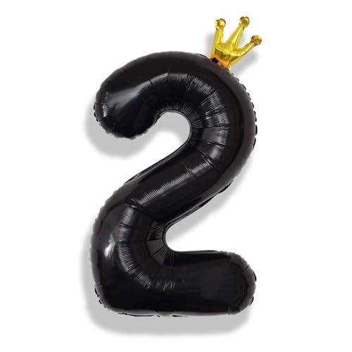 Image of 40 Inch 2nd Birthday Balloon Number, Crown Black Foil Giant Number Balloons 0-9 Set, Self Inflating Balloons for Kids Girls Boys 20th Birthday Party Decor Anniversary Party Decoration Supplies