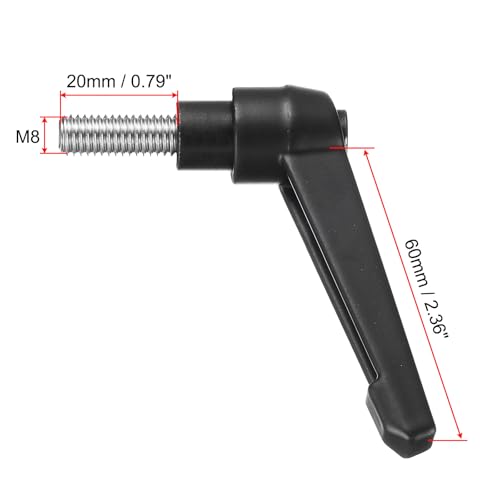 Image of uxcell Adjustable Clamping Lever Handle M8 x 20mm Metric 304 Stainless Steel Male Threaded Stud Hand Knobs Push Button Ratchet Rotating Screw Handles Bolts with Locking Lever Black