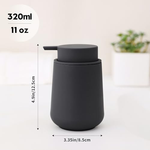 Image of YAUKPH Matte Gray Liquid Hand Soap Dispenser Plastic 11 oz - Modern Minimalist Style for Bathroom & Kitchen Countertop Refillable