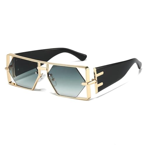 Lunettes de soleil double pont punk pour femme avec verres dégradés UV400 dorés et verts