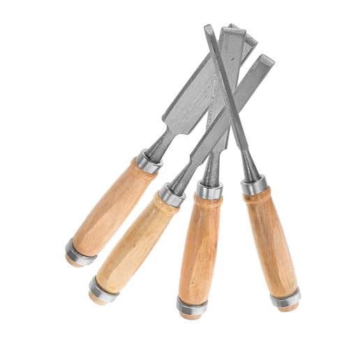 NOLITOY 4 piezas Formones para Madera con Mango de Madera Ergonómico Cinceles Planos para Tallado y Bricolaje Herramientas Versátiles para Carpintería y Trabajos Detallados
