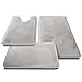 Clara Clark 3 Piece Bathroom Rugs Bath Mat Set, Velvet Memory Foam Bath Mats for Bathroom - Non-Slip, PVC Backing Bath Rugs, Washable - Dries Quickly, Silver