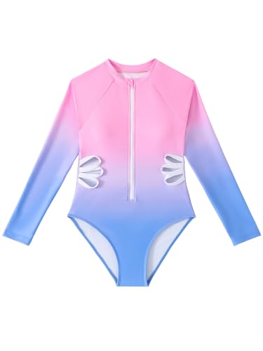 Image of SEGT Girl's One Piece Rash Guard Long Sleeve Swimsuits Bathing Suit