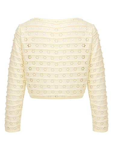 Little Girls Kids Floral Printed Knit Cardigan Long Sleeve One Button Closure Bolero Shrug Cover Up Yellow 11-12 Years2