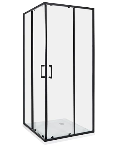 Cabina de ducha vidrio templado puerta doble corredera negro 80 x 80 x 185 cm Tela