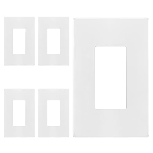 ENERLITES Screwless Decorator Wall Plate Child Safe Outlet Cover, Gloss Finish, Medium Size 1-Gang 4.88" H x 3.11" L, Unbreakable Polycarbonate Thermoplastic, SI8831M-W-5PCS, White
