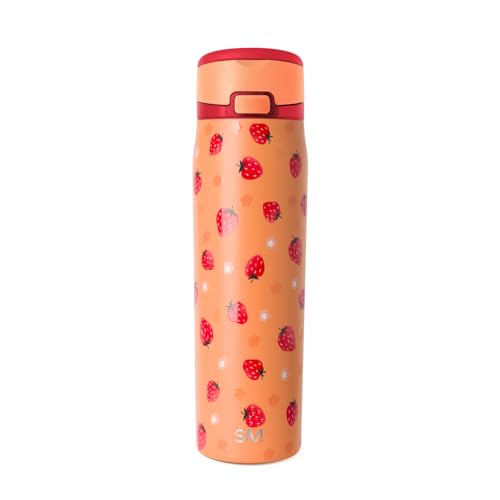 Image of Simple Modern Water Bottle with Straw & Handle | 24oz | Strawberries | Mesa Loop Insulated Water Bottle for School, Sports, Travel | Leak Proof, Stainless Steel | Strawberry Fields