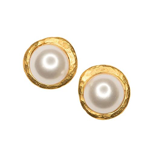 Kenneth Jay Lane Satin Gold Pearl Button Earrings (Pierced)