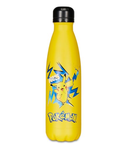 POKÉMON - Botella térmica para niños con pajita, 460 ml, sin bisfenol A, para guardería, escuela primaria, de acero inoxidable, mantenimiento de temperatura hasta 24 h