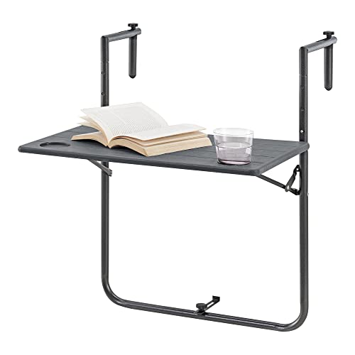 [en.casa] Mesa Colgante de Balcón Mesa Plegable de Terazza Efecto Ratán Acero Sinterizado 84 x 60 x 60 cm Gris Oscuro