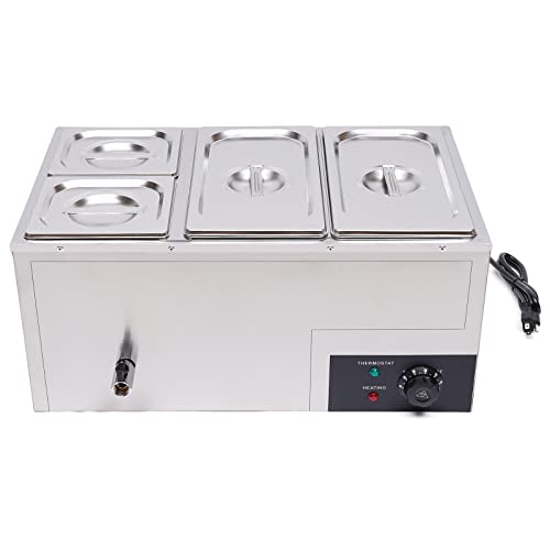 Bain Marie Buffet 4-Pan 850W Electric Steam Table Food Warmer with Lids - Stainless Steel Commercial 21.2Qt(20L) Capacity for Restaurants, Catering, Buffets