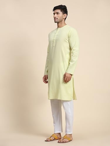 Image of Men's Pure Cotton Solid Kurta Pajama Set Round Neck Casual Yoga Dress