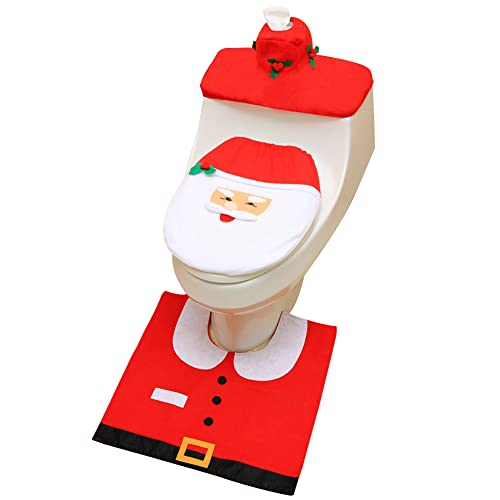 BESTZY Weihnachts-Toiletten-Set, 3 Teiliges Set Wc Sitzbezug Set Weihnachten Toilettensitzbezug mit Sitzbezug Teppich…