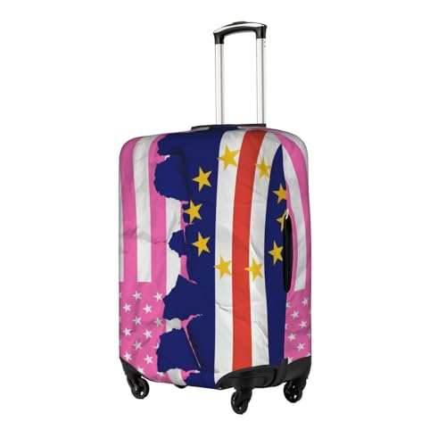 Cape Verde Verdean and America Flag Pink Universal Stretch Suitcase Cover Carry On Luggage Sleeve Anti Scratch Travel Baggage Protector for Unisex Women Travel X-Large2