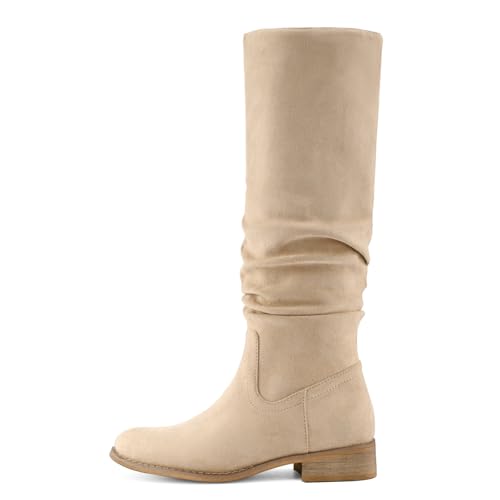 Shoe'N Tale Women's Knee High Boots Flat Low Heel Slouch Pointed Toe Winter Shoes with Side Zipper3