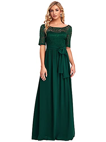 Ever-Pretty Womens Maxi Ruched Bust A Line Lace Chiffon Maxi Dress 10US Green
