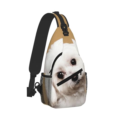 Cute Maltese Dog Men'S Crossbody Bag, Lightweight Mobile Phone Wallet Key Case,Travel fitness commuting chest bag2