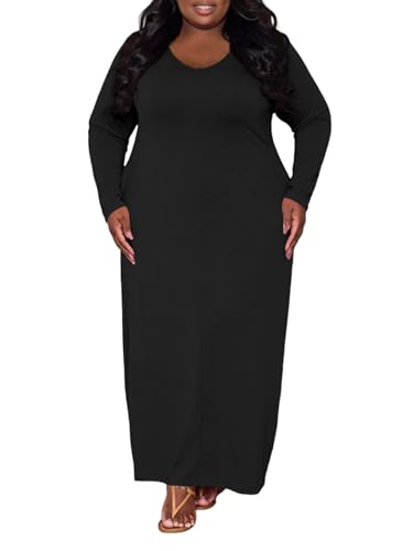 Image of TOPSRANI Womens Plus Size Maxi Dresses for Women Oversize Casual Short Sleeve V Neck Loose Plain Solid Trendy Summer Dress