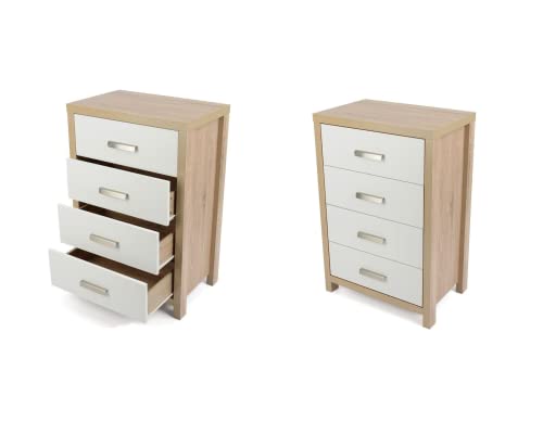 Meyvaser.com Ecommerce Company Sinfonier Dormitorio 4 cajones con guias metálicas Color Cambria Blanco (Conjunto 2 Piezas) Cover