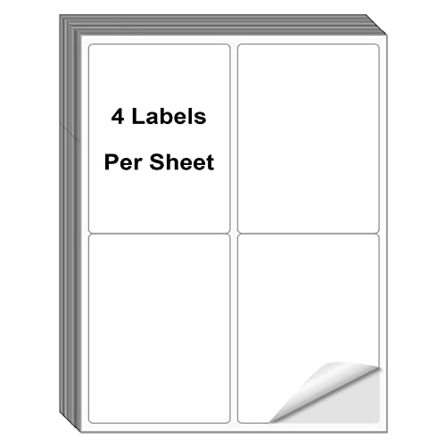 Image of 4x5 Sticker Labels, 4 UP Shipping Address Label for Laser & Inkjet Printers, Mailing Labels Suitable for Wine Bottle Labels (100 Sheets /400Labels)