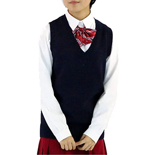 Blostirno Women’s Sweater Vest V Neck Jk Uniform Kint Vests Solid Classic Sleeveless Pullover Sweaters Tops(Black S) #TOP2