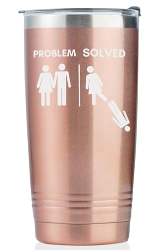 Onebttl Divorce Gifts for Women, Funny Stainless Steel Insulated Tumbler Travel Coffee Mug for Newly Divorced Woman Friends Sister Coworker - 20 oz (Rosegold) Problem Solved
