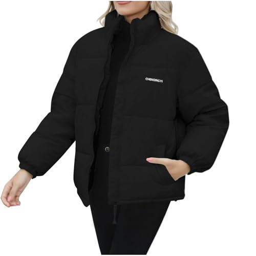 Womens Padded Jacket Outfits for Women Thermal Puffer Plain Fall Winter Outerwear 2025