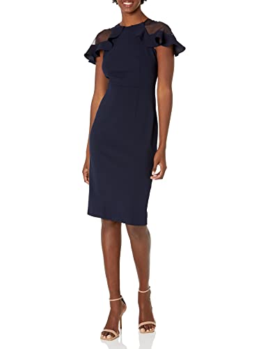 Eliza J Women's Crew Neck Ruffle Shoulder Cocktail Dress