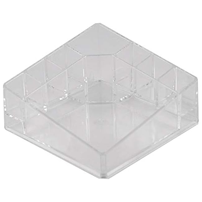 Home Basics Small Square 8 Compartment Shatter Resistant Plastic Compact Vanity Cosmetic, Makeup and Jewelry Palette Organizer Fits Jewelry, Makeup Brush, Lipsticks (Clear)