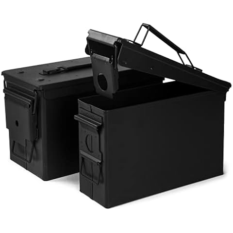 GUGULUZA Metal Ammo Can .30 and .50 Cal 2-Pack, Lockable Ammo Storage Case, Military Waterproof & Airtight Ammo Containers Box for Shotgun, Rifles, Pistols (Black-30 & 50 Cal) Cover