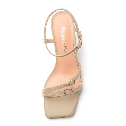 Women's Heeled Sandals, Square Open Toe Strappy Kitten Heels Ankle Strap Dress Sandals for Women3