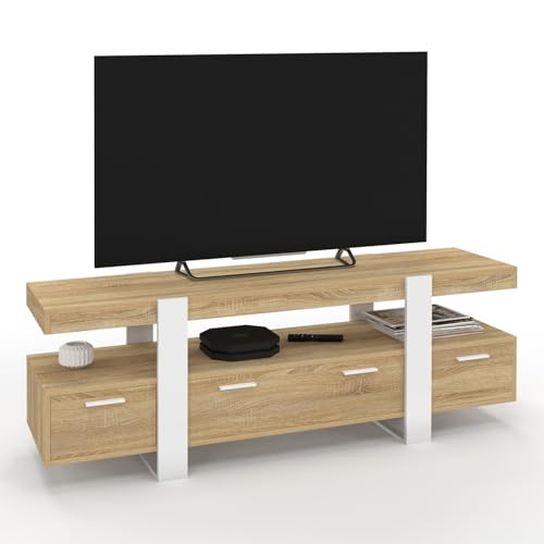 IDMarket - Meuble TV 140 cm Phoenix avec tiroirs Bois et Blanc