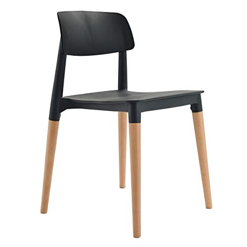 Image of Finch Fox Bella Molded ABS Plastic with Wood & American Mid-Century Styling Armless Side Dining Chairs for Home, Cafe, Restaurents, Living Room Chair in Black Color (Set of 4)