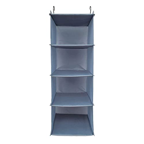 BrilliantJo Hanging Wardrobe Organizer for Clothes Sweaters 4-shelf Hanging Closet Storage Shelves Washable (31.5 * 12 * 12 inch, Blue-grey)