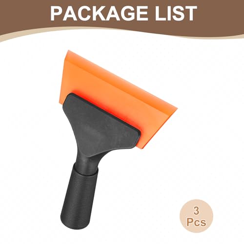 Image of HARFINGTON 3pcs Squeegee 5 Inch Length Auto Water Blade Shower Squeegee with Non-Slip Handle for Car Windshield Window Cleaner Glass Door, Orange