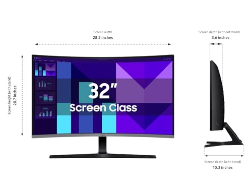 Image of Samsung 32 inch Essential S3 Series FHD Curved Monitor, 1800R, Game Mode, 100Hz Refresh Rate, Game Mode, Eye Saver Mode, Black, with HDMI Cable